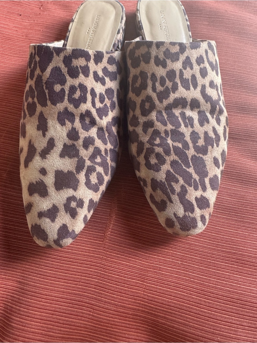 Leopard Print Slip-On Mules - Taupe/Brown animal print. Banana Republic 7